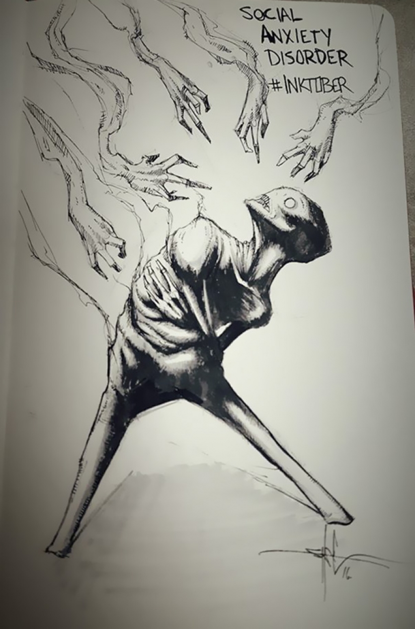 El artista ha pintado a los trastornos mentales en una serie de ilustraciones