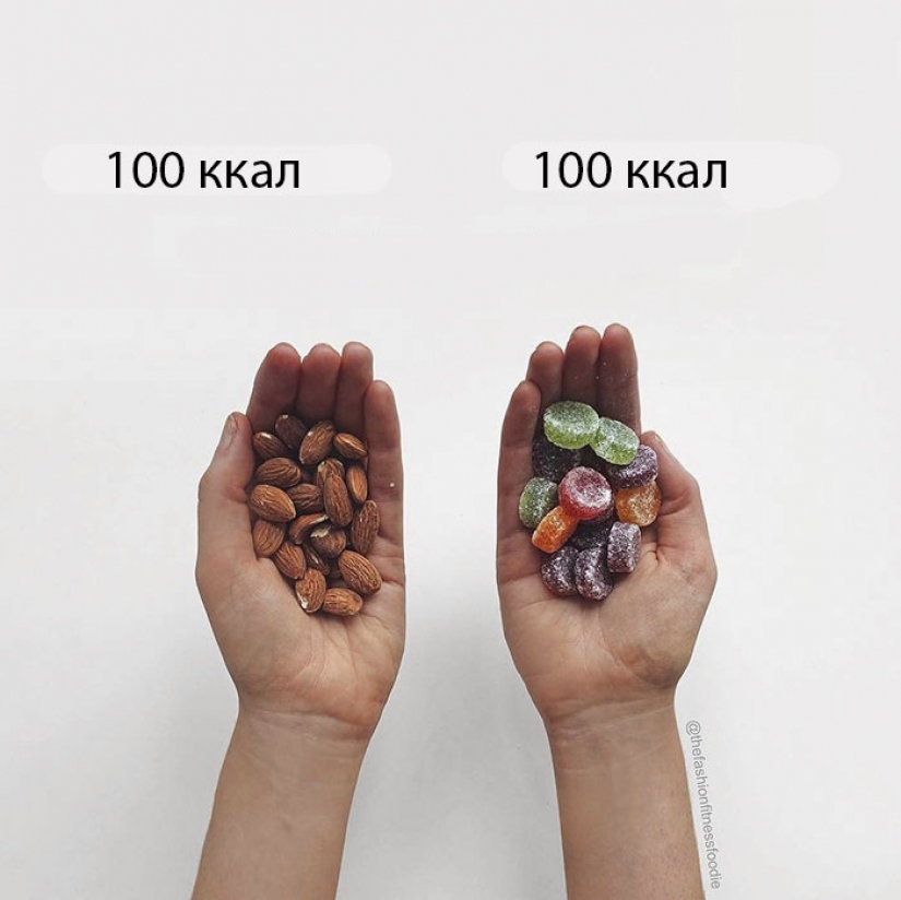 Amnesty chips: the blogger clearly showed that healthy and unhealthy food one calorie