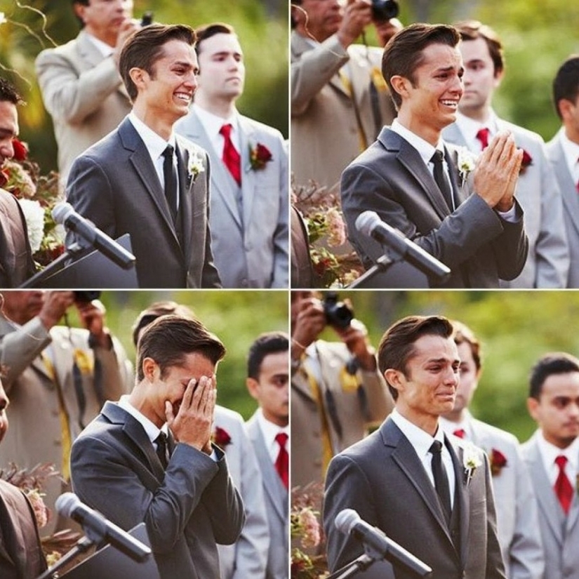 16 conmovedoras fotos de los hombres que vio por primera vez a sus novias en el vestido de novia