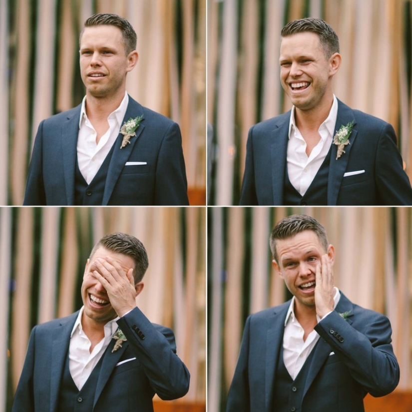 16 conmovedoras fotos de los hombres que vio por primera vez a sus novias en el vestido de novia