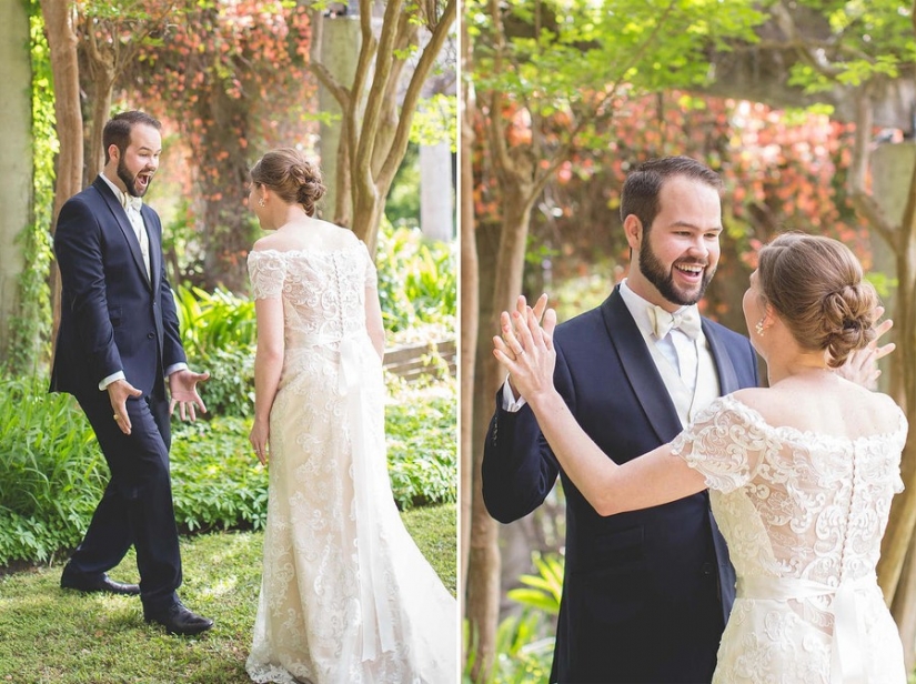 16 conmovedoras fotos de los hombres que vio por primera vez a sus novias en el vestido de novia