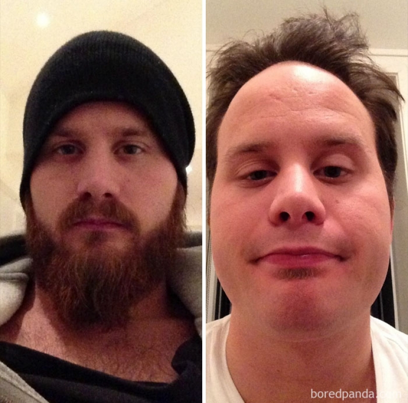 30 men with a beard and without it. It's exactly the same people?