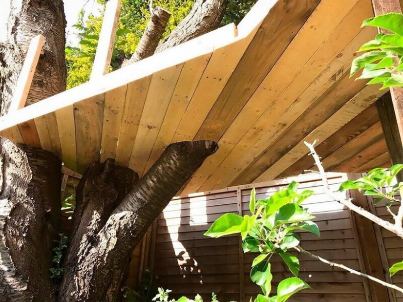 A mi hija le encantó! La casa del árbol de tablas viejas, que fue construido por un padre que cuida