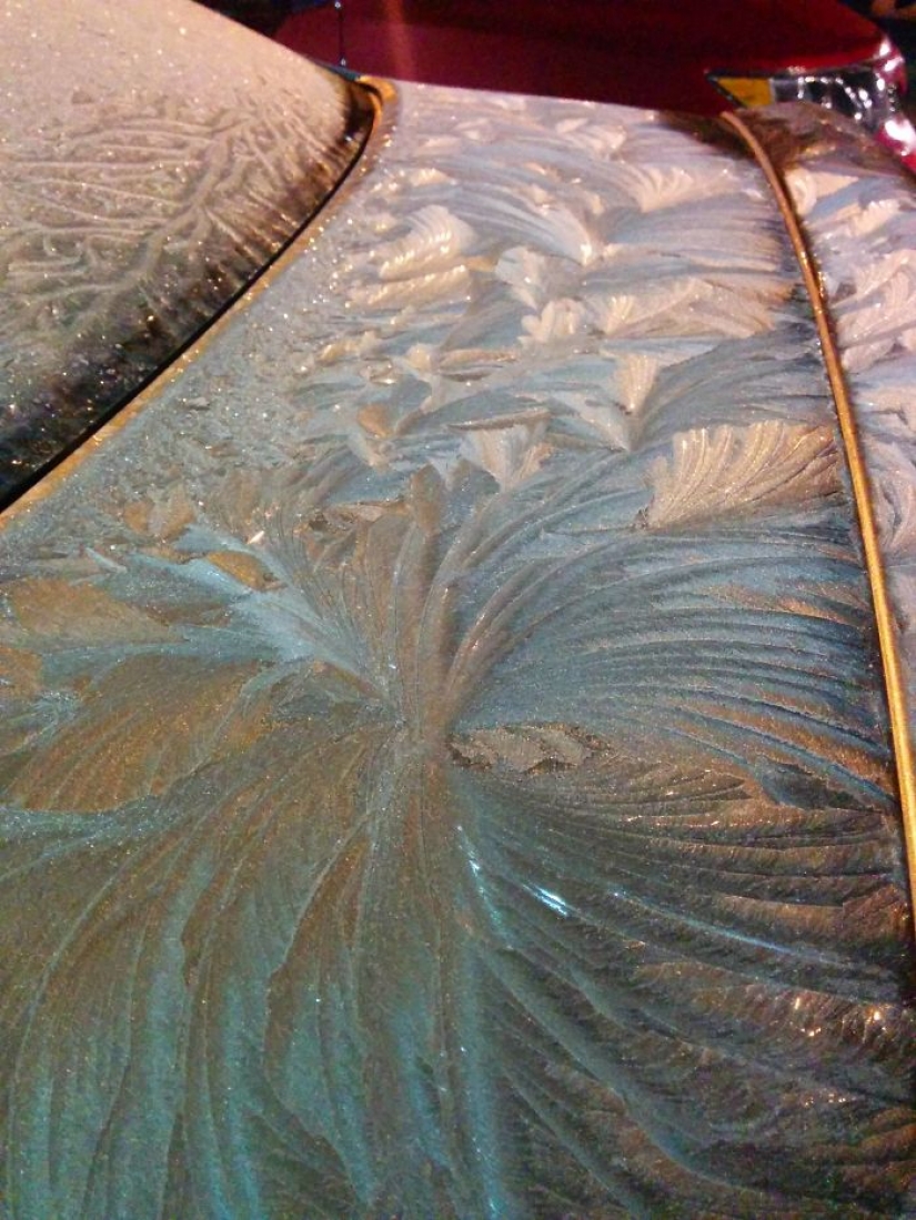 As frost turns the car into art