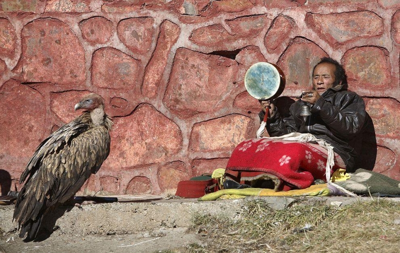 Cómo es el "sky burial" en el Tíbet