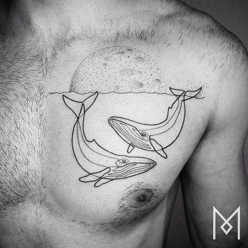 Cool minimalist tattoo, drawn with a single line Cool minimalist tattoo, drawn with a single line