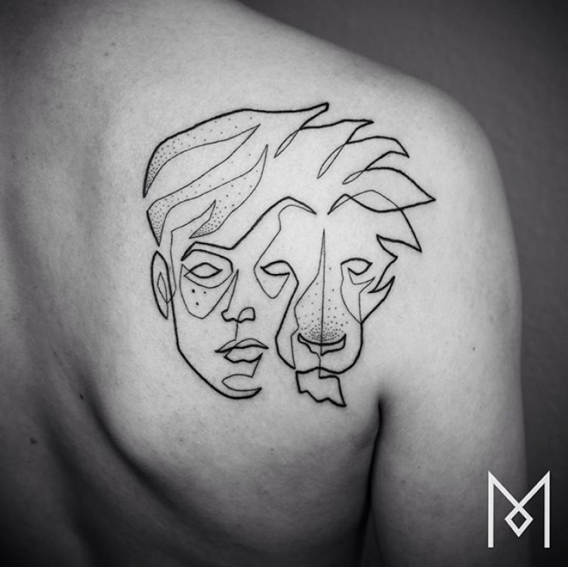 Cool minimalist tattoo, drawn with a single line Cool minimalist tattoo, drawn with a single line