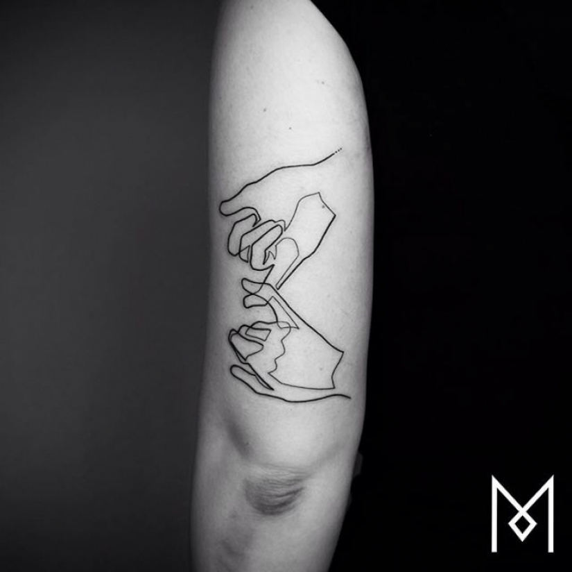 Cool minimalist tattoo, drawn with a single line Cool minimalist tattoo, drawn with a single line