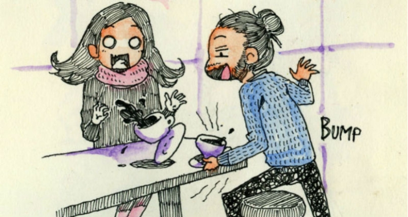 De Italia a Canadá para una primera cita: el artista dibujó una historieta acerca de la primera reunión con escote de corazón De Italia a Canadá para una primera cita: el artista dibujó una historieta acerca de la primera reunión con escote de corazón