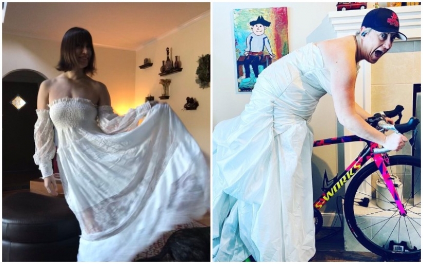 Dispel anguish! British women wear wedding dresses to cheer themselves in isolation Dispel anguish! British women wear wedding dresses to cheer themselves in isolation