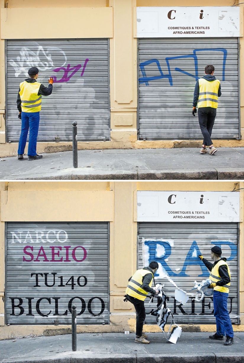 El artista francés corrige el feo graffiti El artista francés corrige el feo graffiti