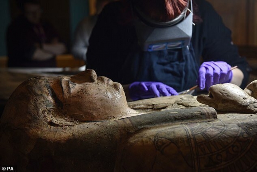 En el interior del sarcófago de 3000 años de edad de las momias encontradas en los patrones únicos En el interior del sarcófago de 3000 años de edad de las momias encontradas en los patrones únicos