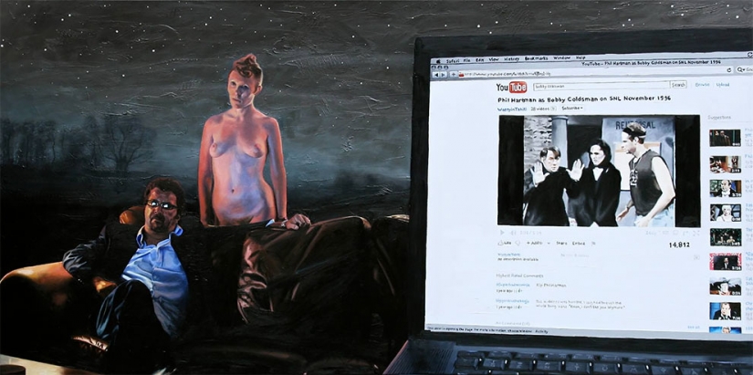 Evil caricature of the people whom the entire world had replaced the screen of the smartphone Evil caricature of the people whom the entire world had replaced the screen of the smartphone