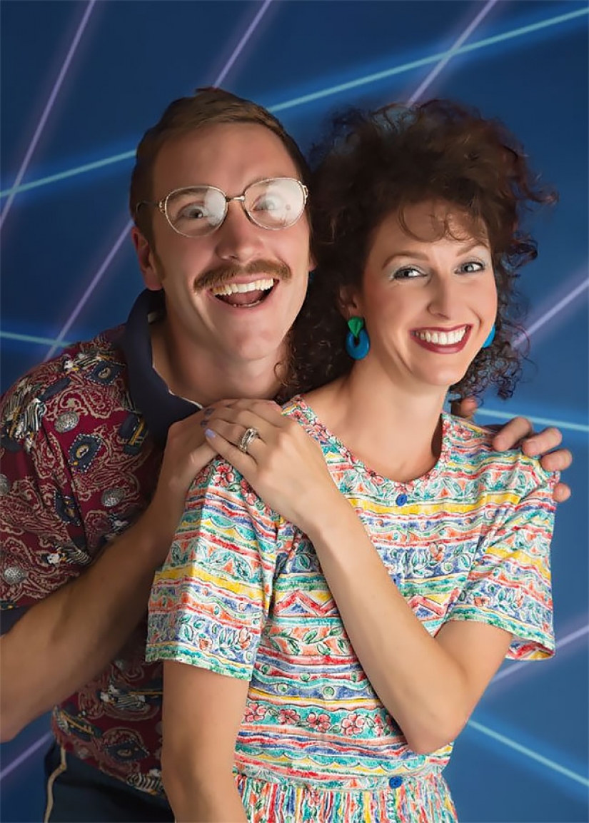 For the 10th anniversary of the marriage the couple starred in a wacky photo shoot in the style of the 80s For the 10th anniversary of the marriage the couple starred in a wacky photo shoot in the style of the 80s