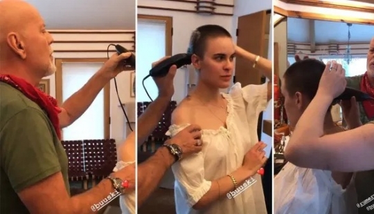 I gave birth to you, I'll cut! Bruce Willis shaved his daughter's hair