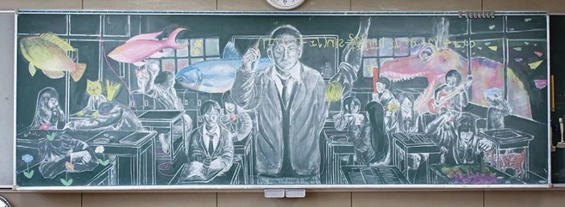 Japanese students create incredible beauty of the drawings on the school boards