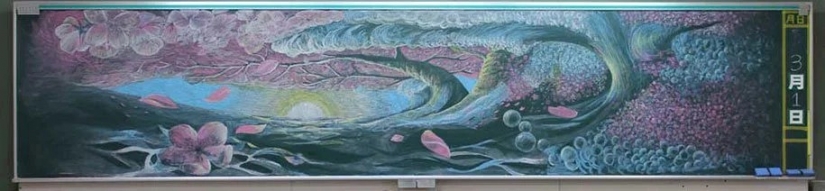 Japanese students create incredible beauty of the drawings on the school boards