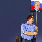 La república de azerbaiyán, el artista ha representado el verdadero rostro del mundo, la policía de la satírica ilustraciones