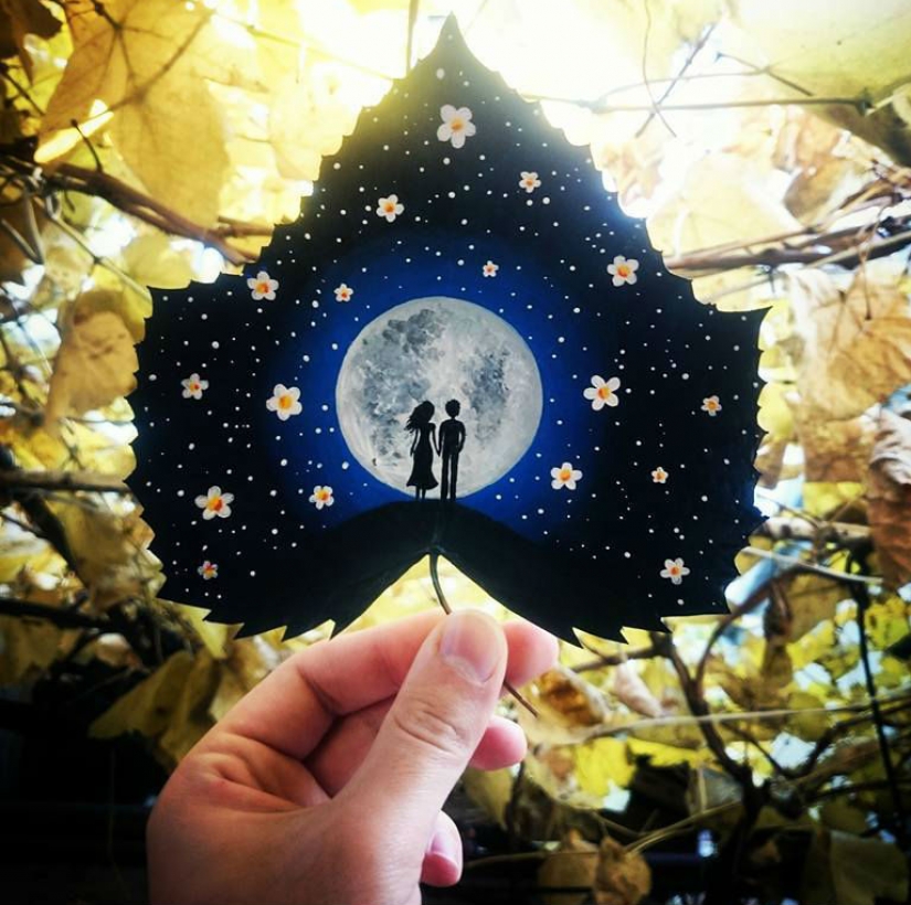 Los mundos de fantasía en un seco de la hoja de arce Los mundos de fantasía en un seco de la hoja de arce