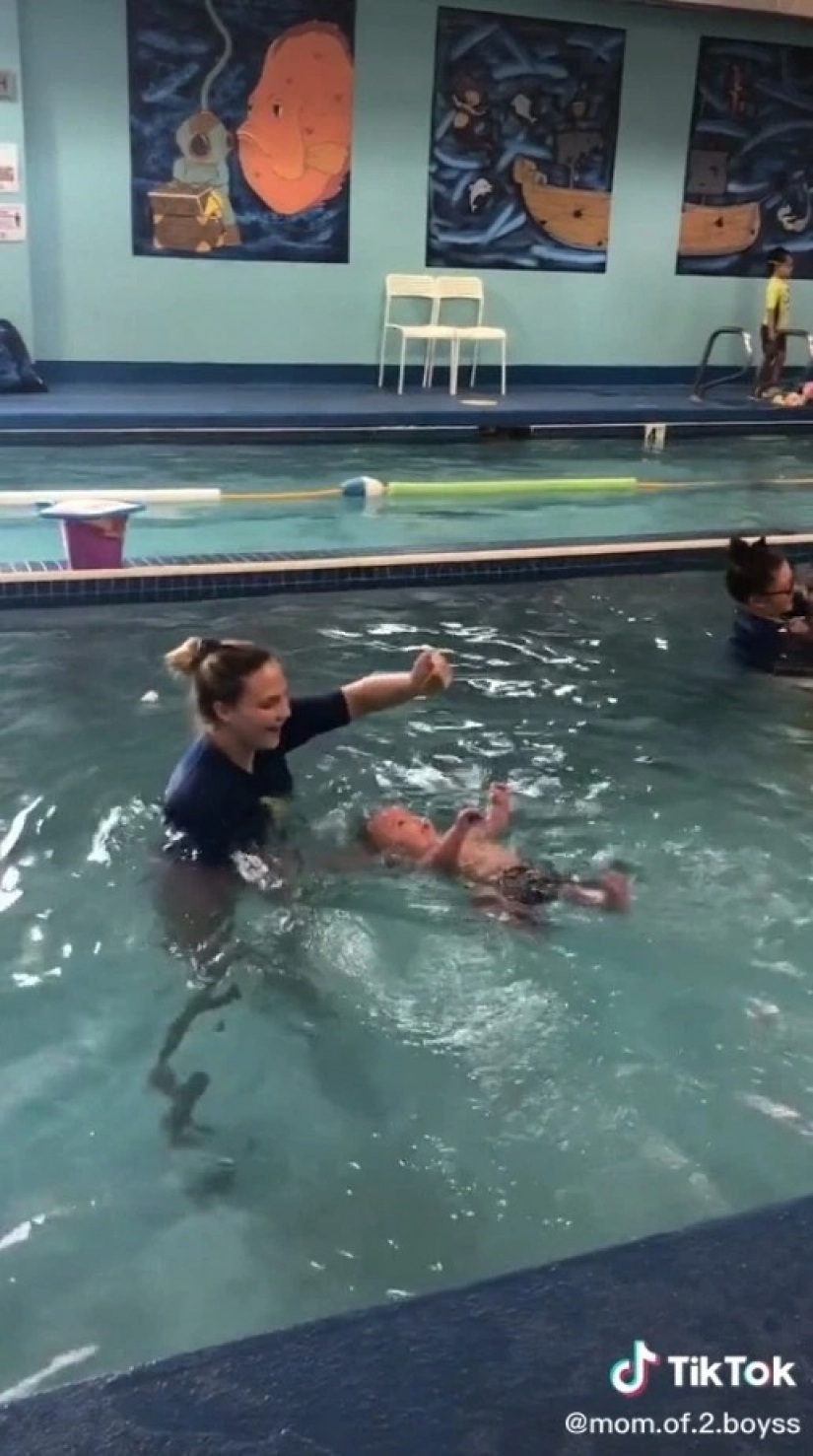 Mother receives death threats for what was allowed to throw 8-month-old son to the pool for a lesson on survival