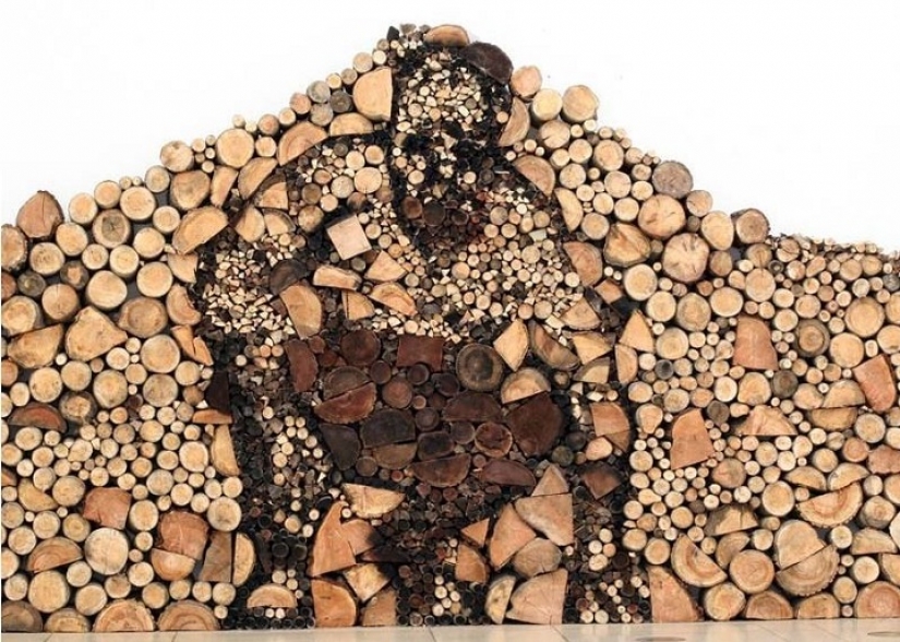 On the courtyard grass, on a grass firewood On the courtyard grass, on a grass firewood