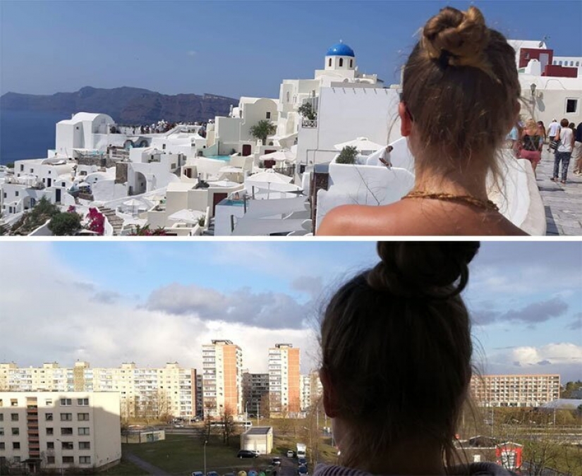 Recordar dónde estábamos! La gente recrear fotos de viajes, sentado en cuarentena