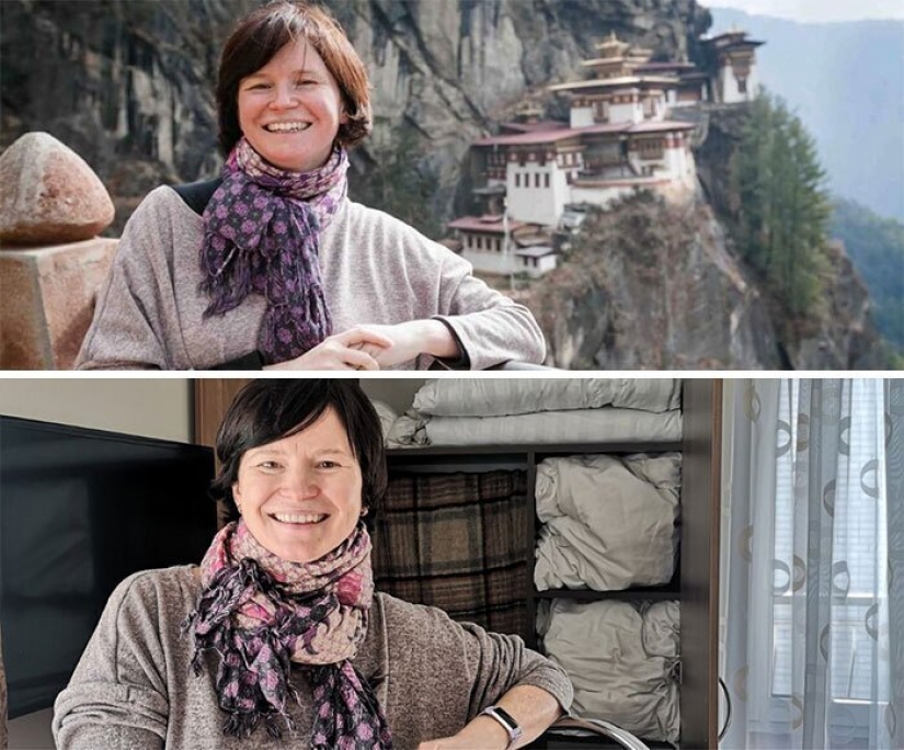 Recordar dónde estábamos! La gente recrear fotos de viajes, sentado en cuarentena