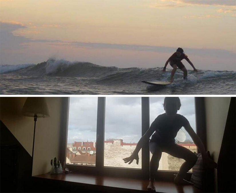 Recordar dónde estábamos! La gente recrear fotos de viajes, sentado en cuarentena