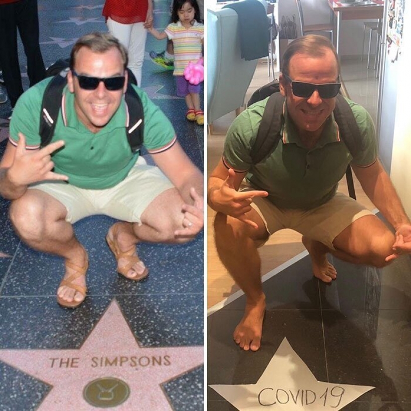 Remember where we were! People recreate photos from travels, sitting in quarantine