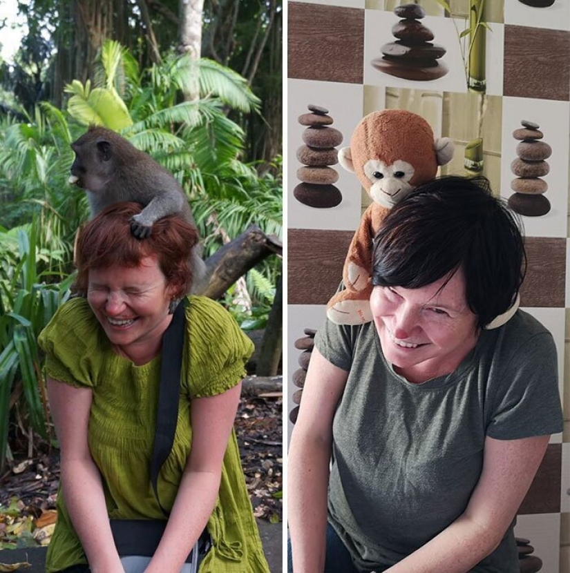 Remember where we were! People recreate photos from travels, sitting in quarantine