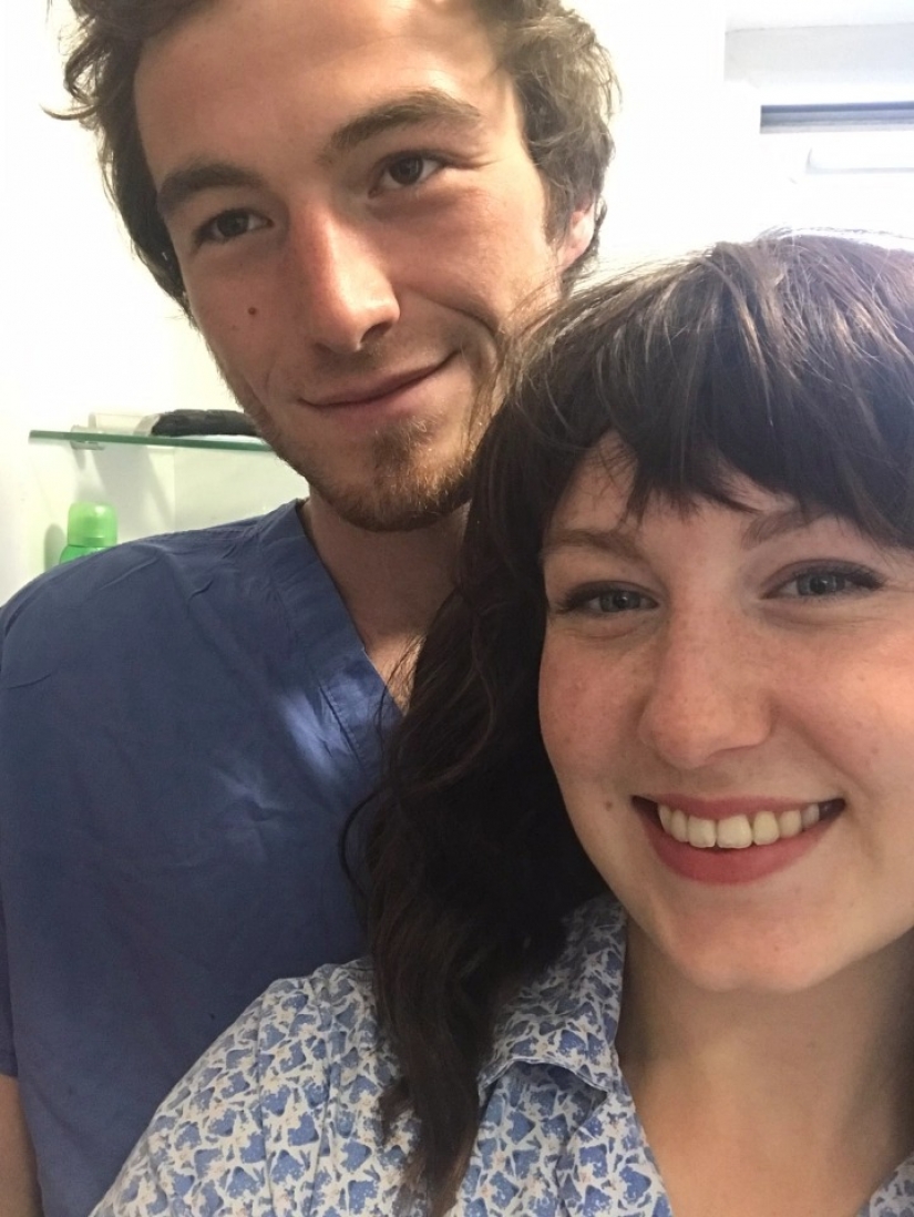 Safe sex: British woman with coronafobia making love only in a mask and gloves