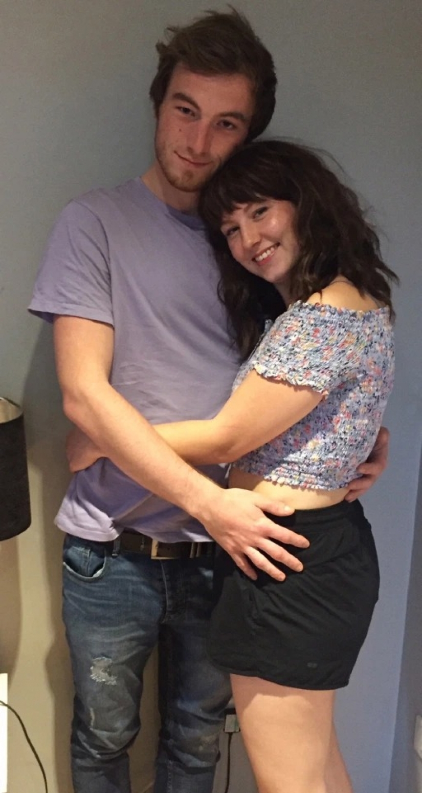 Safe sex: British woman with coronafobia making love only in a mask and gloves