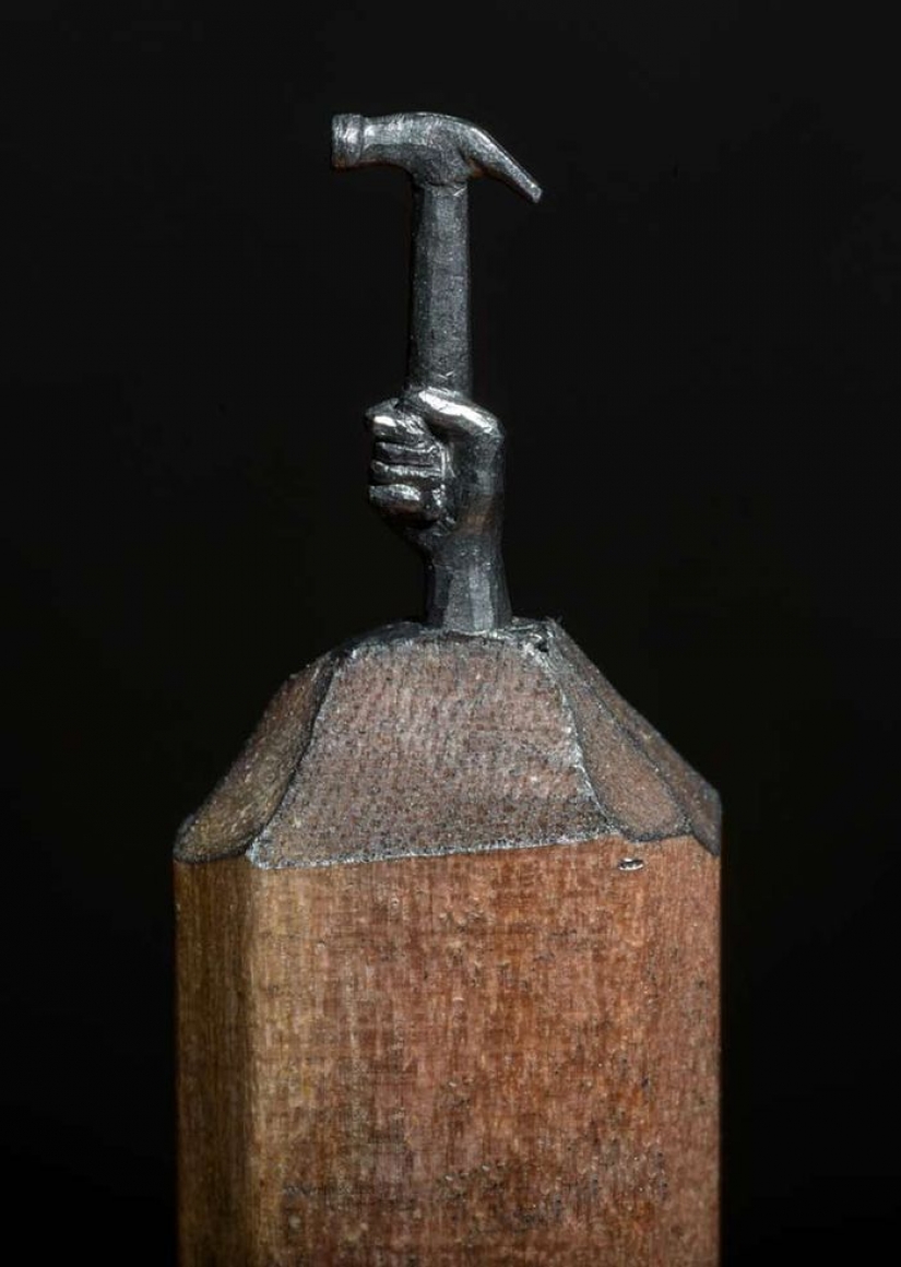 The artist cut the pencil slates of tiny masterpieces The artist cut the pencil slates of tiny masterpieces