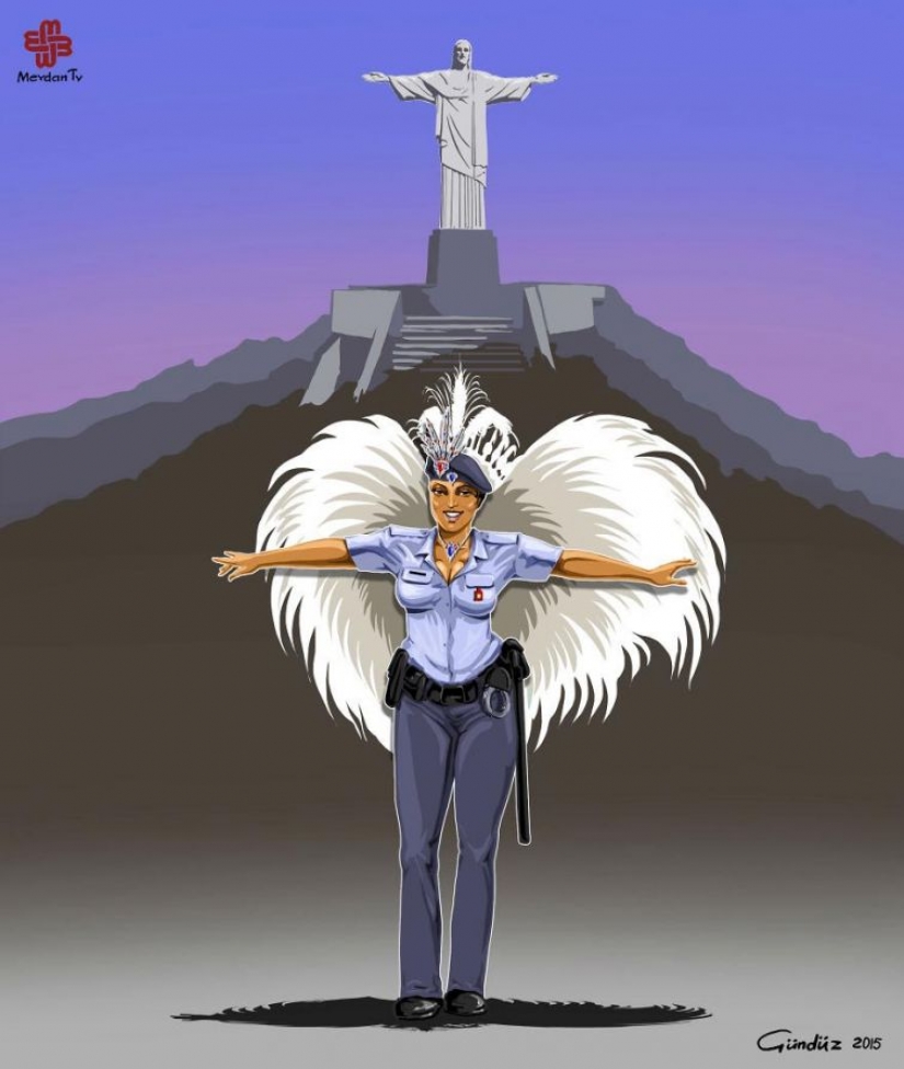 The Azerbaijani artist has depicted the true face of the world, police in the satirical illustrations