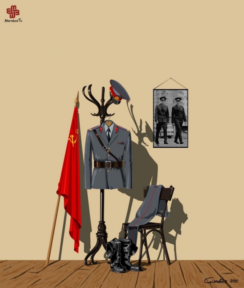 The Azerbaijani artist has depicted the true face of the world, police in the satirical illustrations