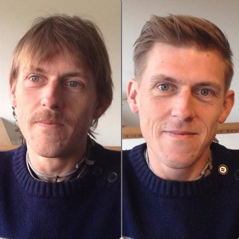 The difference is obvious: converts 20 men before and after they got a haircut and shaved