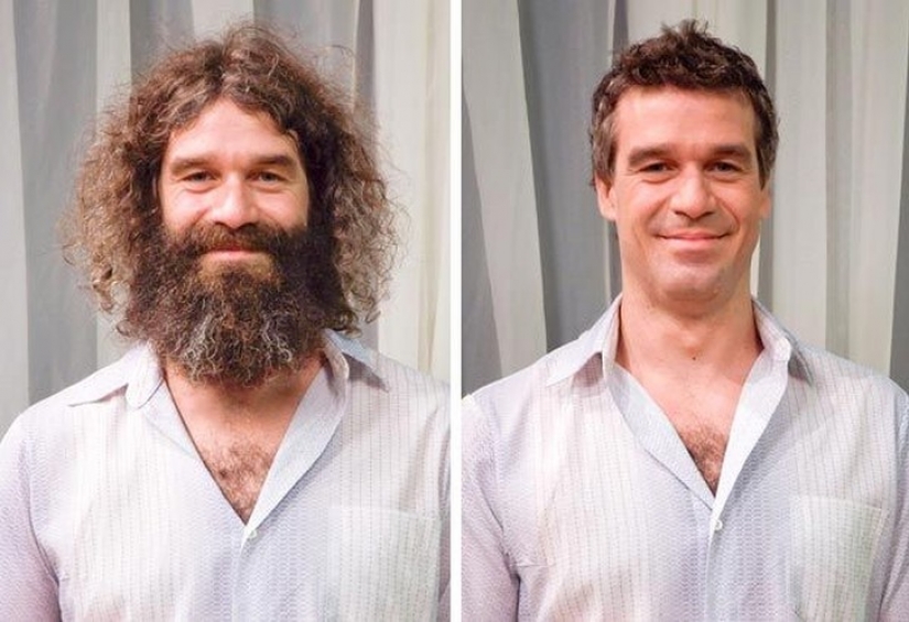 The difference is obvious: converts 20 men before and after they got a haircut and shaved