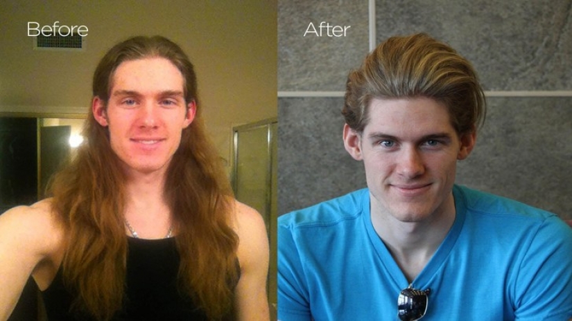 The difference is obvious: converts 20 men before and after they got a haircut and shaved