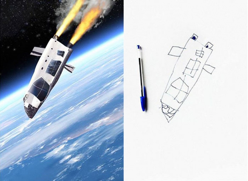 The father showed how would look the characters of children's drawings in real life The father showed how would look the characters of children's drawings in real life