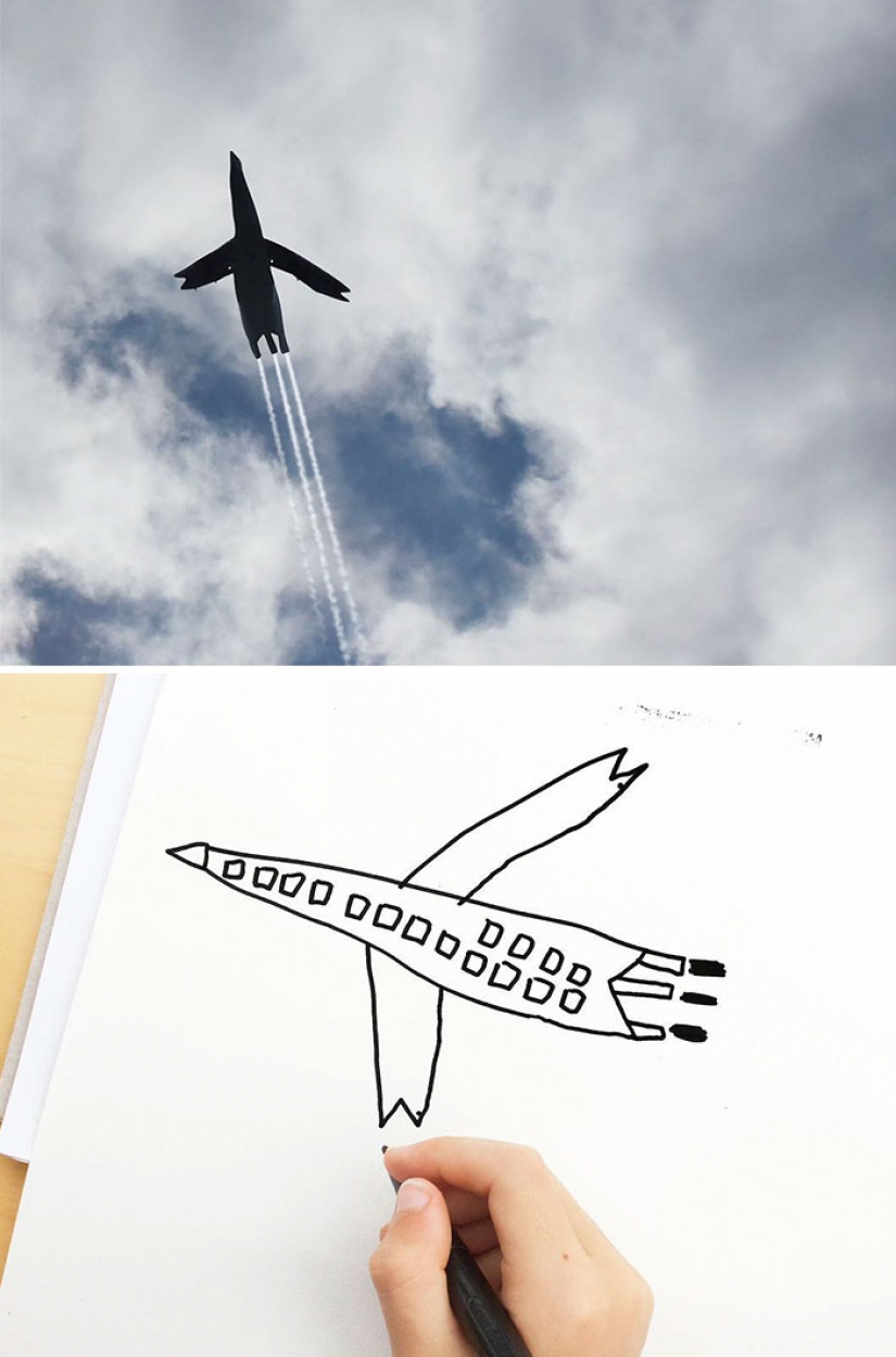 The father showed how would look the characters of children's drawings in real life The father showed how would look the characters of children's drawings in real life