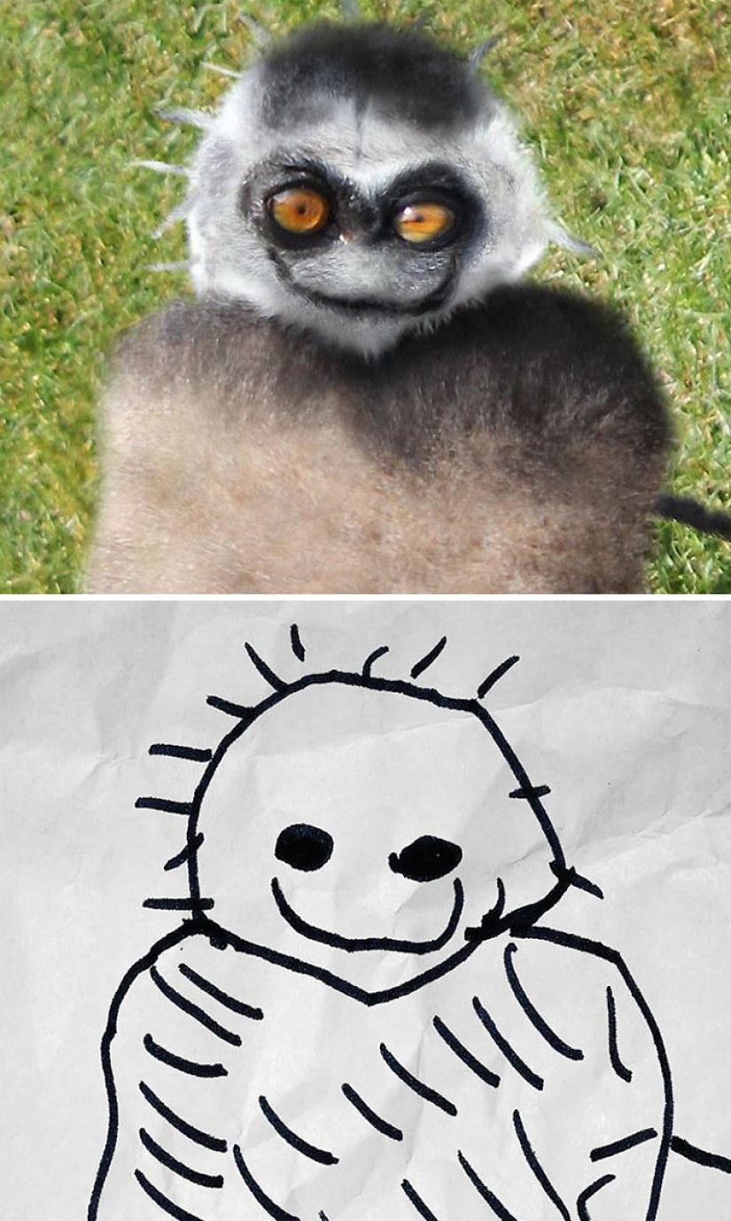 The father showed how would look the characters of children's drawings in real life The father showed how would look the characters of children's drawings in real life