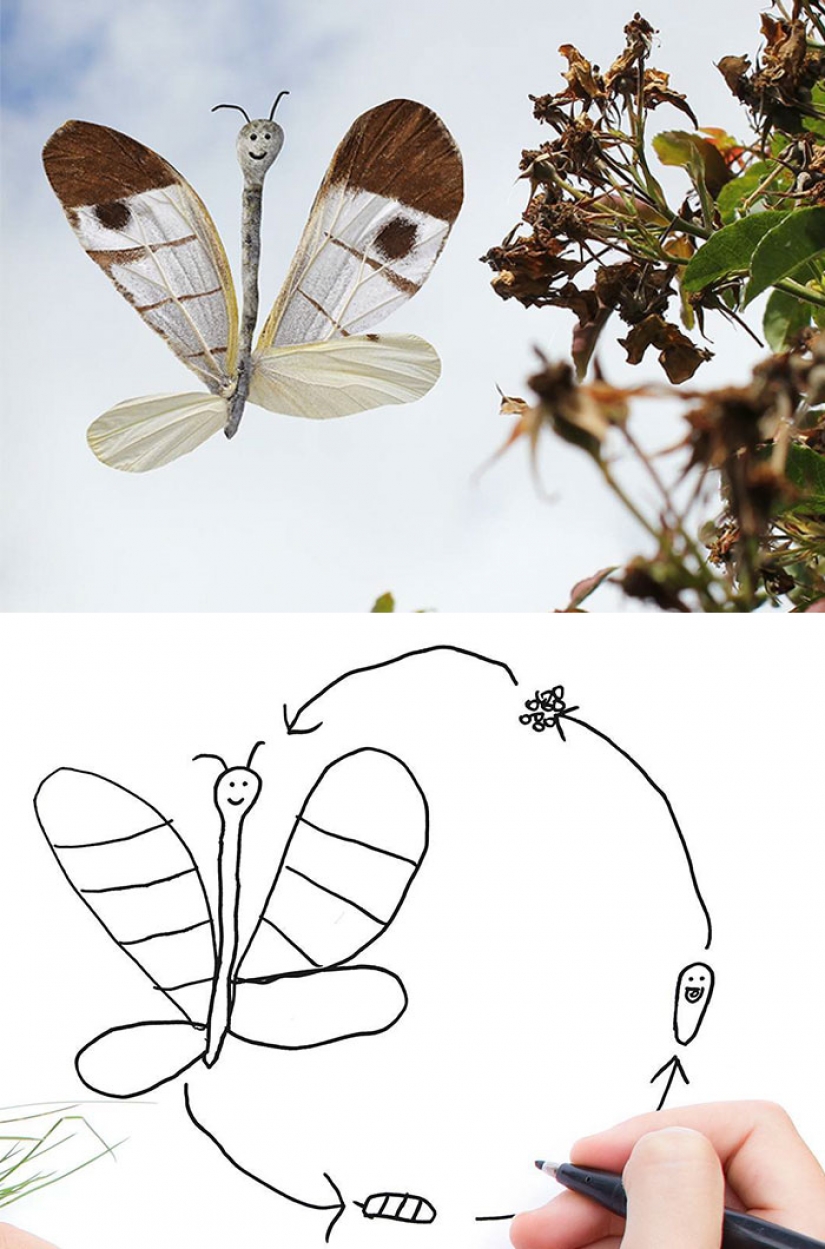 The father showed how would look the characters of children's drawings in real life The father showed how would look the characters of children's drawings in real life