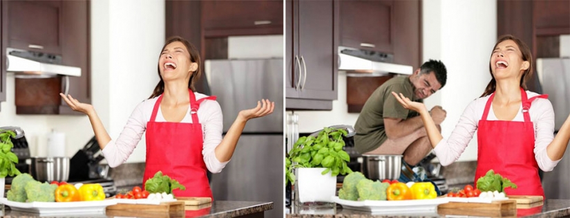 The guy masterfully inscribes itself in pictures from photobanks, and it's incredibly funny