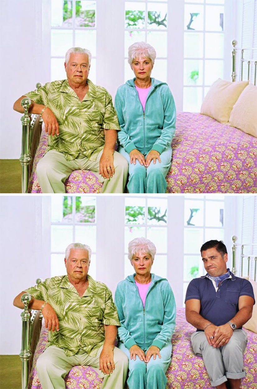 The guy masterfully inscribes itself in pictures from photobanks, and it's incredibly funny