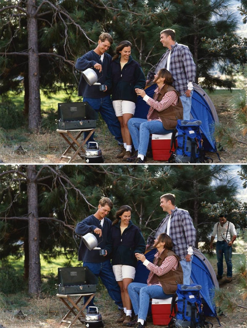 The guy masterfully inscribes itself in pictures from photobanks, and it's incredibly funny