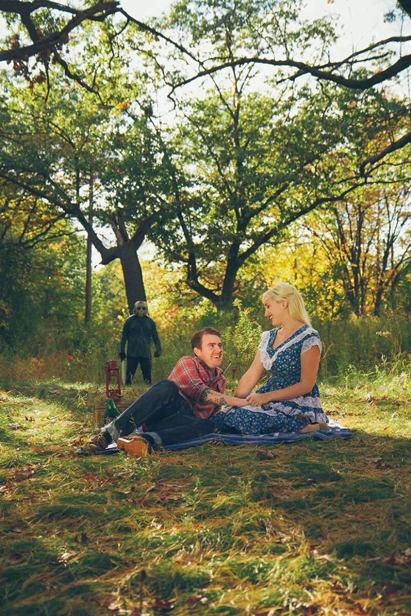 "Till death do us part": prenuptial photo shoot in the style of horror movies