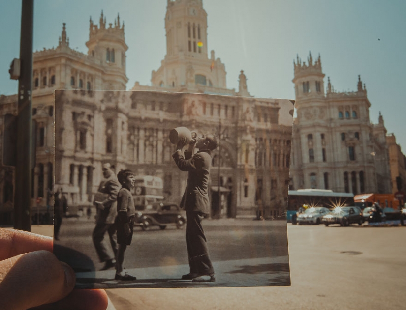 Una ventana al pasado: un residente de Bakú, que combina fotos antiguas con las modernas tipos