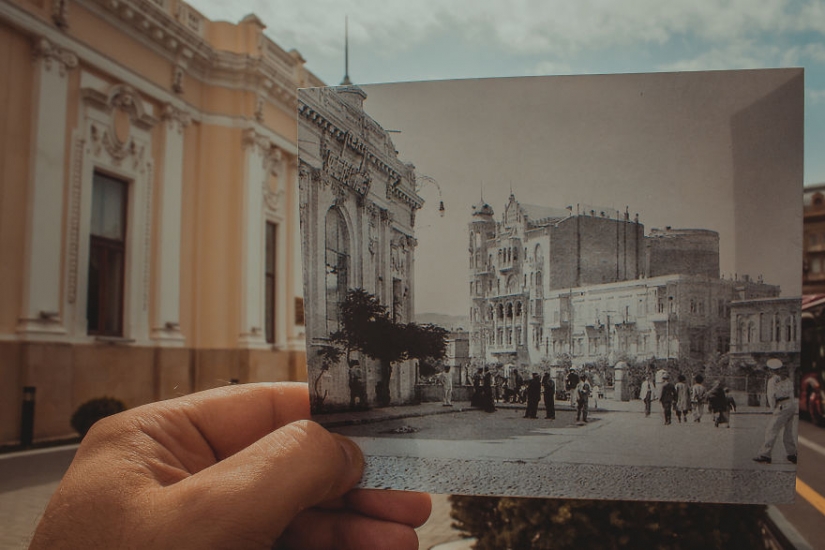 Una ventana al pasado: un residente de Bakú, que combina fotos antiguas con las modernas tipos