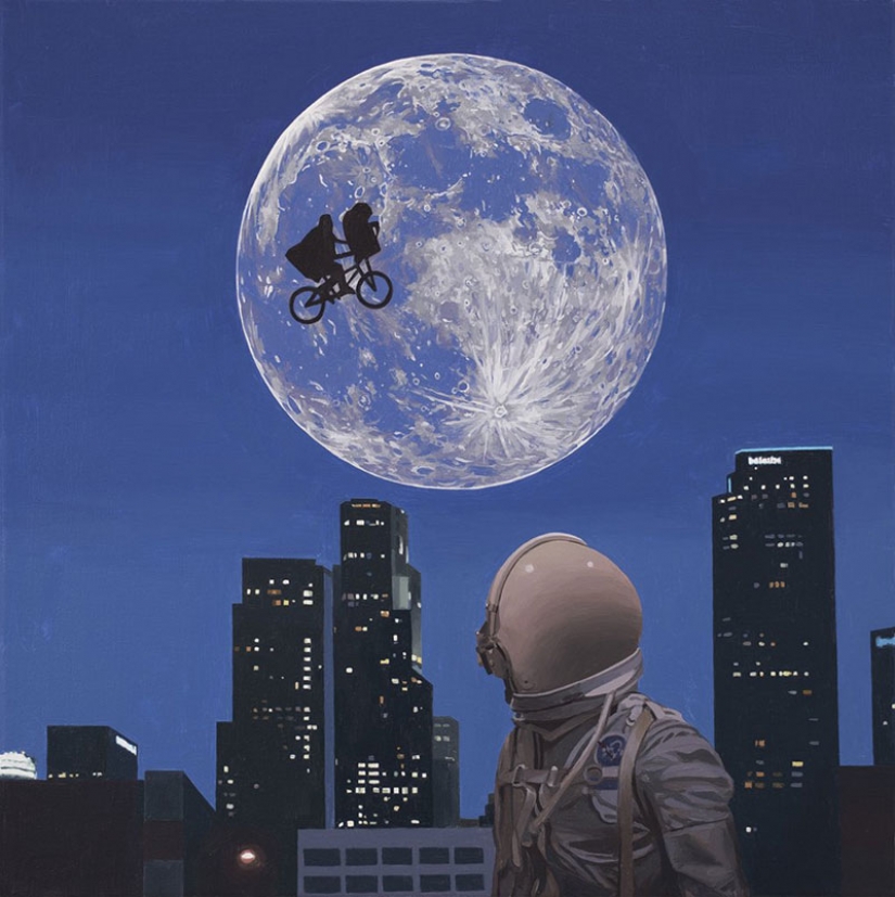 Wandering lonely astronaut on the ruins of civilization