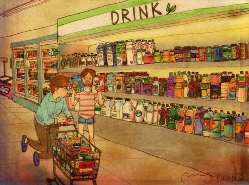 Warm watercolor illustrations about love from Korean artist